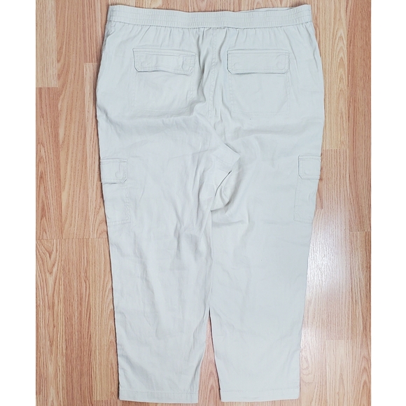 Chicos size 3 Xl linen blend straight crop cargo pants khaki stretch summer boho - Picture 3 of 9